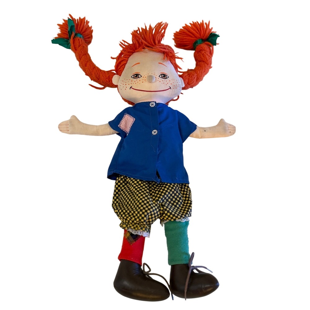 Astrid Lindgren Pippi Longstocking Plush Rag Doll Orange Braids Mismatched Socks